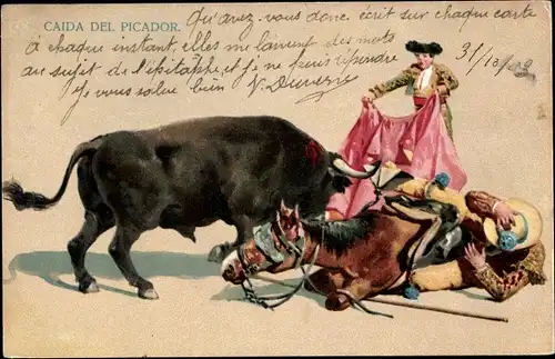 Litho Caida del Picador, Stierkampf, Torero