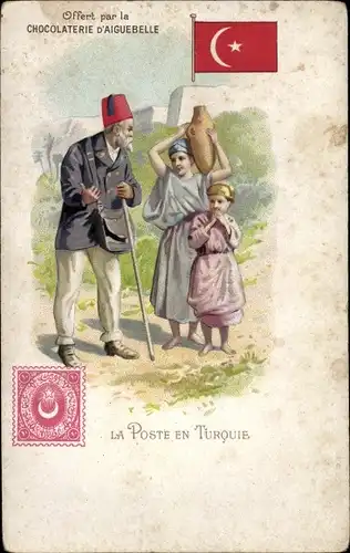 Ganzsachen Litho La Poste en Turque, Briefträger, Türkische Tracht, Chocolaterie d'Aiguebelle