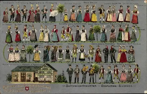 Ak Schweizertrachten, Costumes Suisses, Appenzellerhaus, Maison a Appenzell