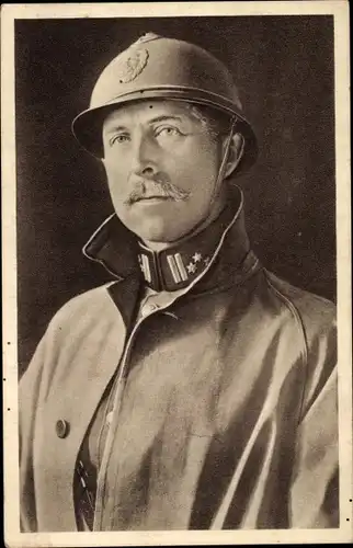 Ak Le Roi Albert 1er, König von Belgien an der Front, Uniform, Helm