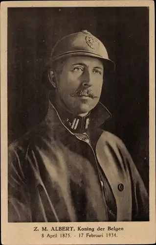 Ak König Albert I. von Belgien, Portrait in Uniform, Helm