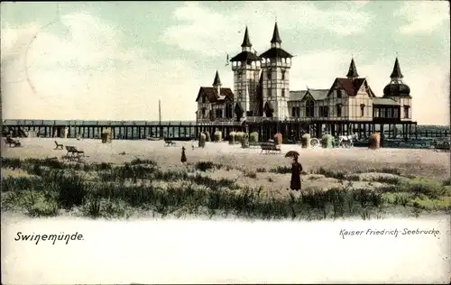 Ak Świnoujście Swinemünde Pommern, Kaiser-Friedirch-Seebrücke