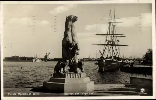 Ak Langelinie Kopenhagen, Eisbärenskulptur, Wederkinch