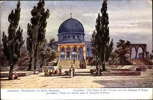 Künstler Ak Perlberg, F., Jerusalem Israel, Omar-Moschee, Tempelplatz