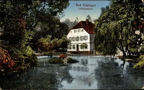Ak Bad Kissingen Unterfranken Bayern, Haus am Liebfrauensee, Entenhaus auf kleiner Insel