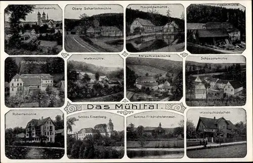 Ak Bad Klosterlausnitz in Thüringen, Scharlachmühle, Naupoldsmühle, Froschmühle, Schloss Eisenberg