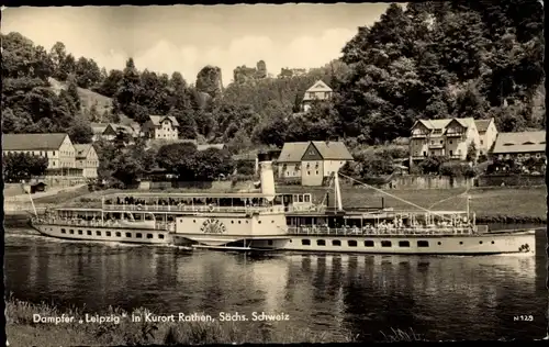 Ak Kurort Rathen im Elbsandsteingebirge, Elbdampfer Leipzig, Weiße Flotte