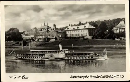 Ak Dresden Pillnitz, Salondampfer Dresden mit Schloss Pillnitz