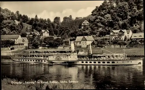 Ak Kurort Rathen im Elbsandsteingebirge, Elbdampfer Leipzig, Weiße Flotte