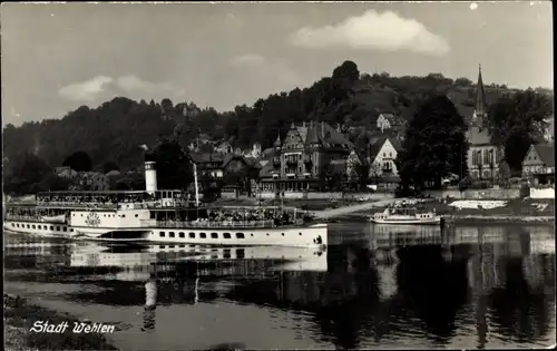 Ak Stadt Wehlen an der Elbe Sächsische Schweiz, Teilansicht des Ortes, Ausflugsdampfer Leipzig