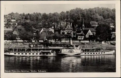 Ak Pötzscha Wehlen an der Elbe Sächsische Schweiz, Teilansicht des Ortes, Ausflugsdampfer Leipzig