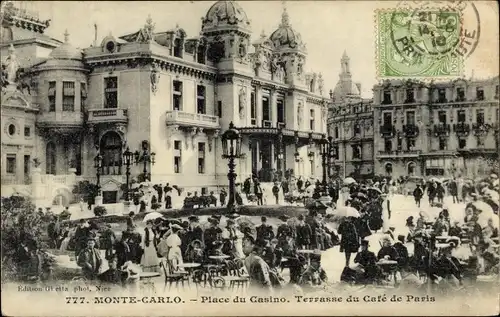 Ak Monte Carlo Monaco, Place du Casino, Terrasse du Cafe de Paris