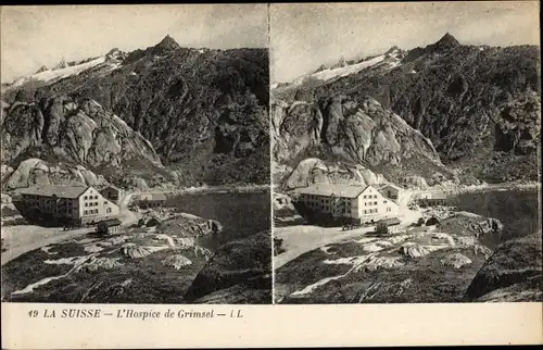 Stereo Ak Kanton Bern Schweiz, Grimsel, L'Hospice