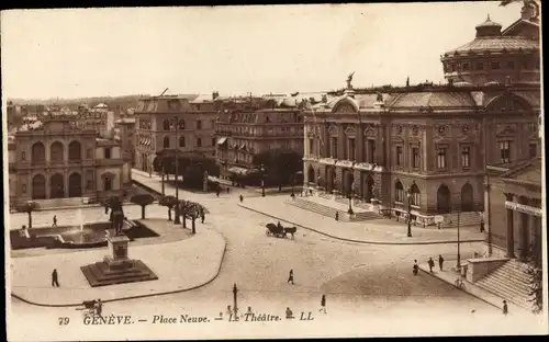 Ak Genève Genf Schweiz, Place Neuve et le Theatre