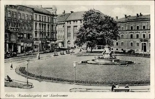 Ak Görlitz in der Lausitz, Hindenburgplatz mit Zierbrunnen