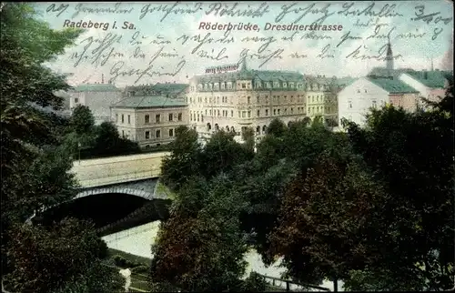 Ak Radeberg in Sachsen, Röderbrücke, Dresdner Straße