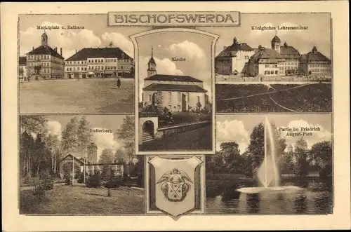 Ak Bischofswerda in Sachsen, Markt und Rathaus, Friedrich August Park, Butterberg