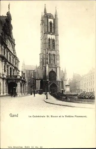 Ak Gand Gent Ostflandern, La Cathedrale St. Bavon et le Theatre Flammand