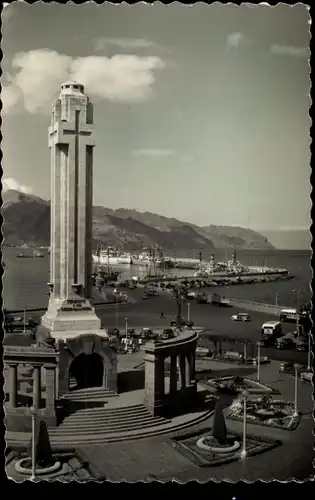 Ak Santa Cruz de Tenerife Teneriffa Kanarische Inseln Spanien, Muelle Sur y Monumento a los Caidos