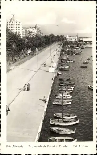 Ak Alicante Valencia Spanien, Explanada de Espana, Puerto