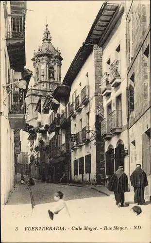 Ak Fuenterrabia Baskenland, Calle Mayor, Café, Straßenansicht