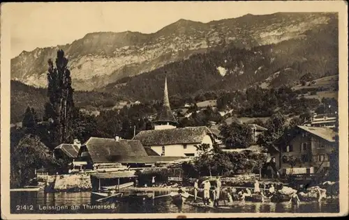 Ak Leissigen Interlaken Kanton Bern Schweiz, Ortsansicht, Kirchturm