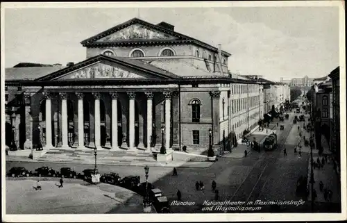 Ak München, Nationaltheater mit Maximilianstraße und Maximilianeum