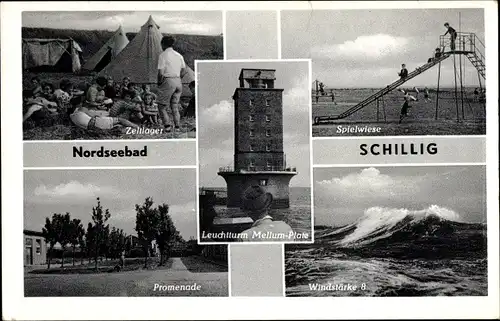 Ak Schillig Wangerland, Leuchtturm, Promenade, Zeltlager
