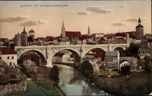 Ak Bautzen in der Oberlausitz, Ortsansicht mit Kronprinzenbrücke