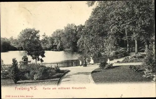 Ak Freiberg in Sachsen, Partie am mittleren Kreuzteich