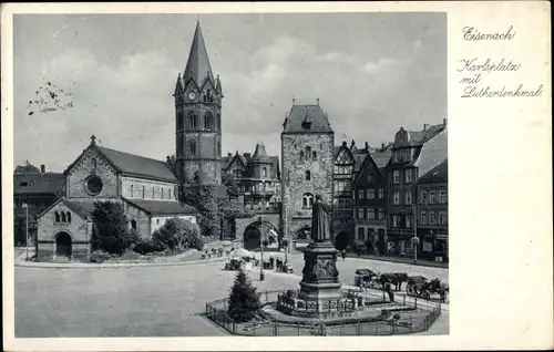 Ak Lutherstadt Eisenach in Thüringen, Karlsplatz mit Lutherdenkmal