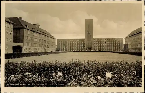 Ak Wilhelmshaven an der Nordsee, Am Rathausplatz mit Rathaus