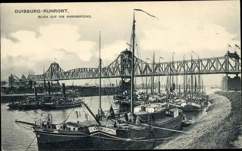 Ak Ruhrort Duisburg im Ruhrgebiet, Blick auf die Rheinbrücke