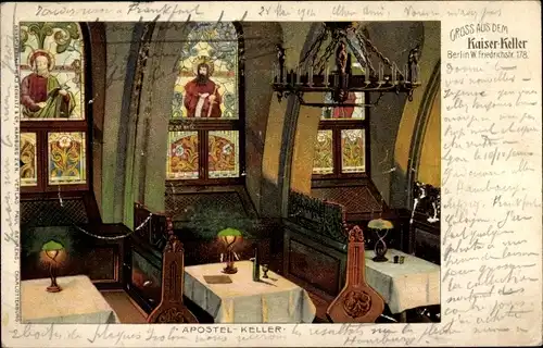 Litho Berlin, Kaiserkeller, Apostelkeller, Innenansicht, Friedrichstraße 178, Kirchenfenster
