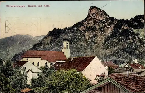 Ak Oberammergau in Oberbayern, Kirche und Kofel