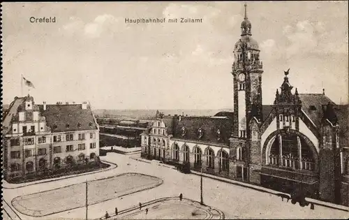 Ak Krefeld am Niederrhein, Hauptbahnhof mit Zollamt