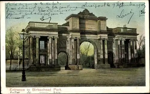 Ak Birkenhead North West England, Entrance to Park