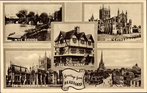 Ak Hereford West Midlands England, Wye Bridge, The Cathedral, High Town, The Old House