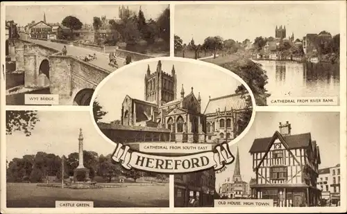 Ak Hereford West Midlands England, Wye Bridge, The Cathedral from River, High Town, The Old House