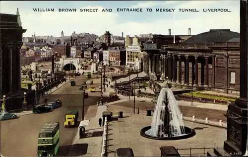 Ak Liverpool Merseyside England, William Brown Street and Entrance to Mersey Tunnel