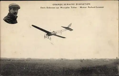 Ak Grande Semaine d'Aviation, Emile Dubonnet sur Monoplan Tellier, Moteur Panhard Levassor