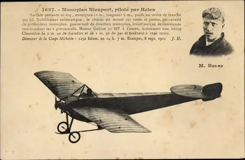 Ak Monoplan Nieuport, pilote par Helen, Flugzeug, Flugpionier