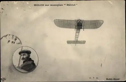 Ak Molon sur monoplan Bleriot, Flugzeug, Flugpionier