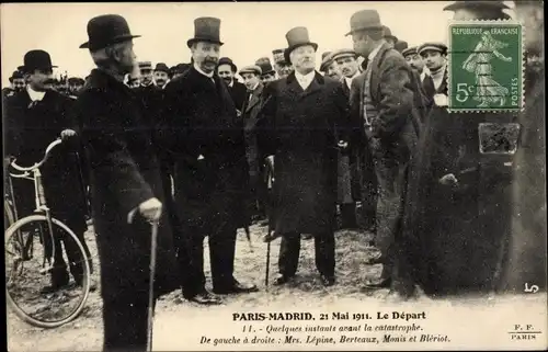 Ak Paris Madrid 1911, le Depart, avant la catastrophe, Lepine, Berteaux, Monit, Bleriot