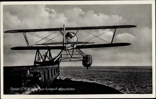 Ak Fokker C 11 W wird durch Katapult abgeschossen