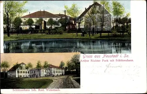 Ak Neustadt in Sachsen, Arthur Richter Park mit Schützenhaus