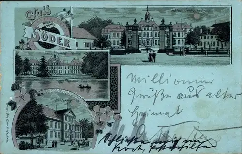 Mondschein Litho Söder Holle in Niedersachsen, Schloss Söder, Heidekrug