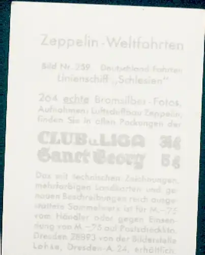 Sammelbild Zeppelin Weltfahrten Nr. 259 Deutschland-Fahrten Linienschiff  "Schlesien"