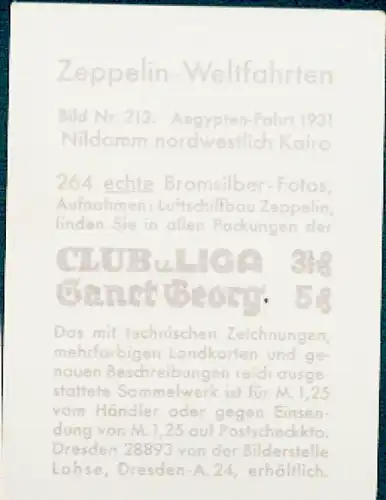 Sammelbild Zeppelin Weltfahrten Nr. 213 Aegypten-Fahrt 1931 Nildamm nordwestlich von Kairo