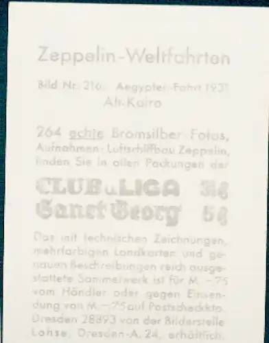 Sammelbild Zeppelin Weltfahrten Nr. 216 Aegypten-Fahrt 1931 Alt-Kairo